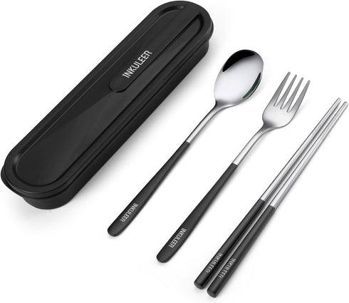 Travel cutlery set, 18/8 stainless steel cutlery, Reusable utensils set with case, Portable Silverware Lunch Box for Camping and Office...