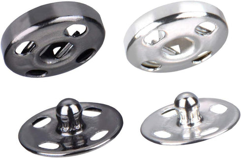 Kenkio 120 Sets Sew-on Snap Buttons Metal Snaps Fasteners Press Studs Buttons for Sewing, 8 mm and 10 mm,Black and Silver...