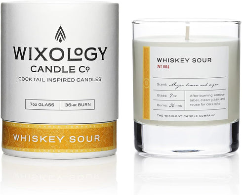 Wixology Cocktail Inspired Whiskey Sour Soy Candle - Lemon and Sugar Scented Candle in Reusable Rocks Glass - Made in Kentucky - 7 oz (Whiskey Sou...