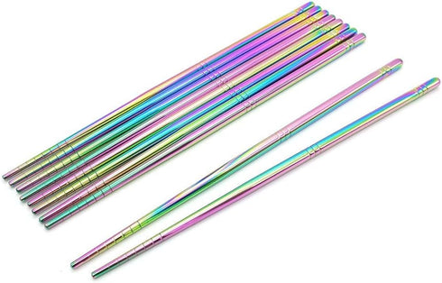 Rainbow 304 Stainless Steel Chopsticks -Reusable Multicolor Lightweight Stainless Steel Polished Chopsticks - Metal Chopsticks 5 Pairs Set with Ca...