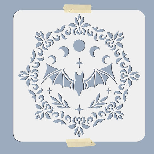 Bat Moon Phase Stencil Bat Painting Template 11.8×11.8inch Cresent Moon Star Flower Reusable PET Material Home Decoration DIY Walls Arts...