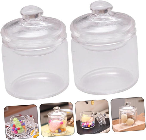 Artibetter 2 Pcs Miniature Jar 1: 12 Doll Miniature Glass Jars with Lids 1:12 Scale Miniature Glass Bottles with Caps Terrarium Tools Carassosorie...