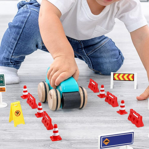 TOYANDONA 31Pcs Road Signs for Kids, Miniature Plastic Traffic Cones Mini Barrel Roadblocks Toys Set Educational Playset Pieces for Boys& Girls...