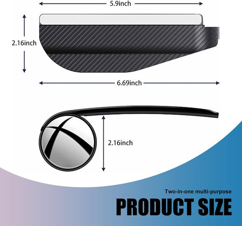 Pack-2 Car Rearview Mirror Rain Eyebrow, 2-in-1 Blind Spot Mirror, Universal Automobile Auxiliary Mirror, for Most Cars, Trucks and Vans (Carbon F...