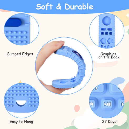 Baby Teether Toys, 2PCS Silicone Teething Toys, Remote Control Shape Teething Toys with 2PCS Pacifier Clip, Teething Relief Toys for Baby 3-24 Mon...