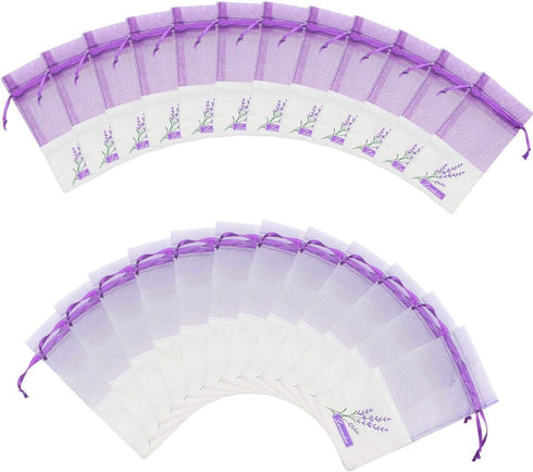 Sachet Empty Bags Linen Fabric Bags Organza Gauze Bags for Lavender, Spice and Herbs (24pcs Purple Drawstring Bag)...