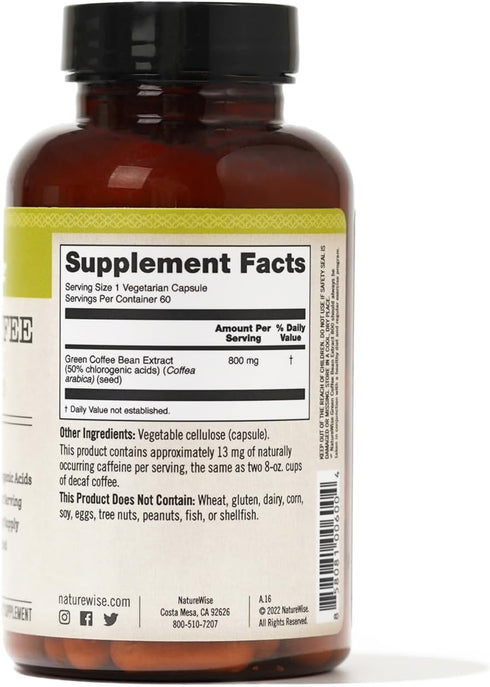 NatureWise Green Coffee Bean Extract - Pure Green Coffee Bean Capsules 800mg with 50% Chlorogenic Acid Support for Weight Goals, Energy, and Antio...
