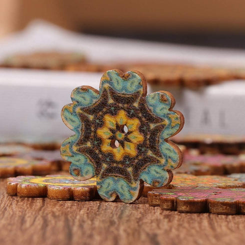 AKOAK 100 Pieces of Wooden Buttons Simple Retro Style Sunflower Buttons Classical Pattern Design Cartoon Children Decorative Buttons (15 MM)...