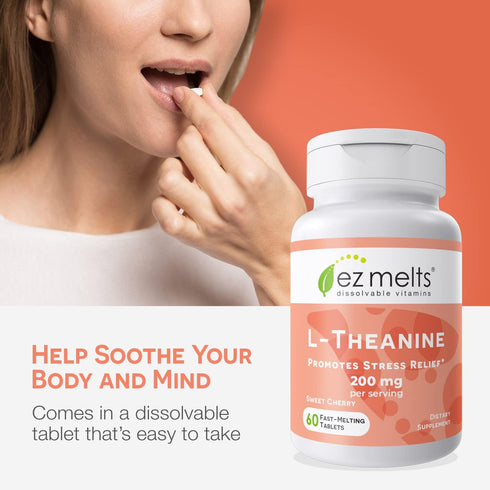 EZ Melts Dissolvable L-Theanine 200 mg, Sugar-Free, 1-Month Supply...