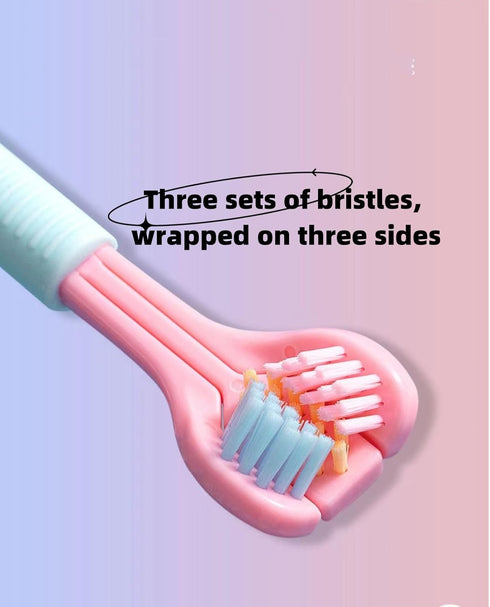 4-piece set of 3-sided toothbrush for adults, soft bristle toothbrush for comprehensive care of teeth and gums, suitable for adults and youth (pin...