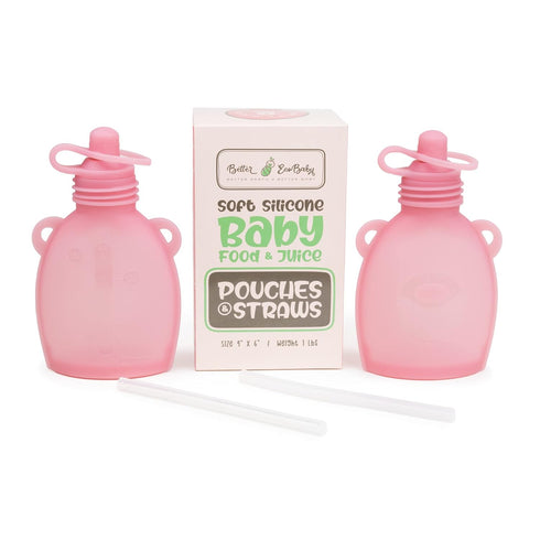 Reusable Baby Food Pouches – 5oz Leakproof Squeezy Self Feeding Toddler Sippy Cup with Straw – Freezable Silicone Breast Milk Storage Feeder Bottl...