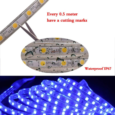 XUNATA LED Strip Lights, 110V SMD 5050 Waterproof Flexible Rope Tape Light US Plug, 1m Cool White, for Home Indoor Outdoor Garden Decoration...