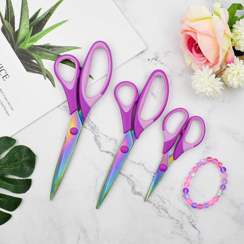 Craft Scissors Set of 3 Pack Stainless Steel Titanium Coating Sewing Scissors Multipurpose Fabric Scissors Rubber Soft Grip Handle Sharp Titanium ...