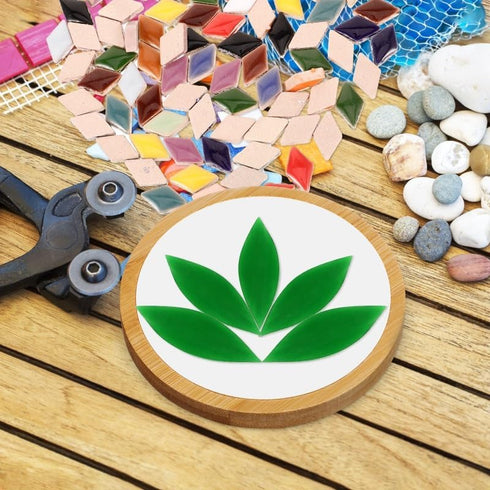 Mosaic Tiles 32pcs/24pcs Glass Leaf Mosaic Tile Glass Leaf for Mosaics Glitter Crystal Mosaic Oval Translucent Mica Glass DIY Handmade Art Craft D...