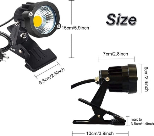 Outdoor 1pc 5W COB LED Clip on Light, IP65 Waterproof Adjustable Desk Stand COB Spotlights with Clip and US Plug for Flag Coffee Shop (Cool White)...