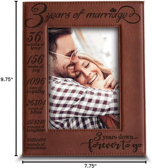 BELLA BUSTA- 3 Years of Marriage-3 years Down Forever to go-Engraved Leather Picture Frame (5 x 7 Vertical (Rawhide))...