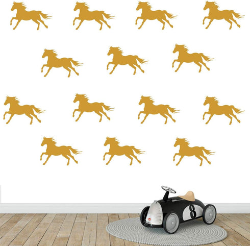 32pcs/Set Metallic Equestrian Horse Wall Stickers Vinyl Wall Decals Decor Kids Room Living Room Wallpaper Removable Mural SA525 (Gold)...
