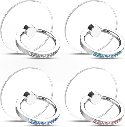 Transparent Phone Ring Holder 4 Pcs, Clear Cell Phone Ring Holder with Diamond, Finger Grip 360°Rotation Compatible with Most of The Phones, Table...