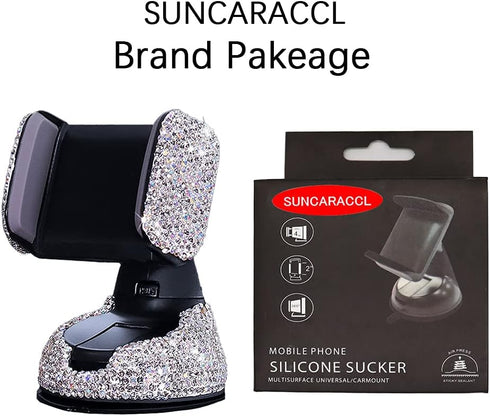 SUNCARACCL Bling Car Phone Holder, 360°Adjustable Universal Rhinestone Crystal Auto Phone Mount Stand Accessories for Windshield Dashboard and Air...