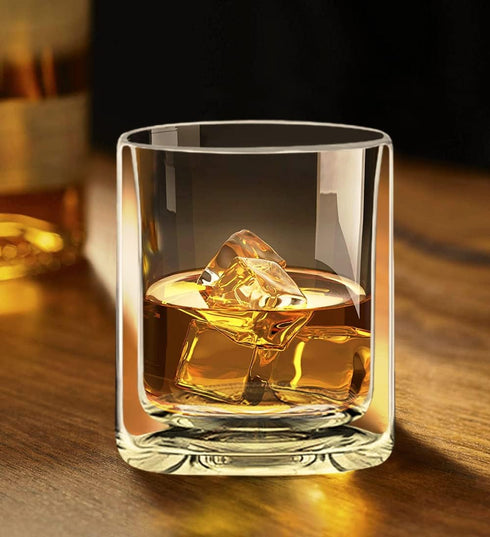Sun's Tea Double Walled Drinking Glass, Manhattan-Style Glass for Hot and Cold Liquids, Whiskey, Bourbon, Vodka, and Scotch Borosilicate Clear Gla...