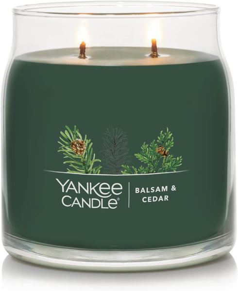 Yankee Candle Balsam & Cedar Scented, Signature 13oz Medium Jar 2-Wick Candle, Over 35 Hours of Burn Time, Christmas | Holiday Candle...