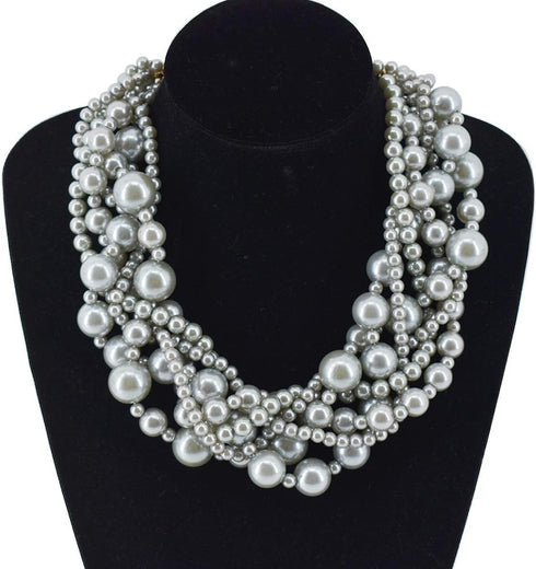 Multi Strand Crystal Rhinestone Pearl Statement Necklace for Women Choker Bib Collar Beaded Necklace Costume Jewelry Set...