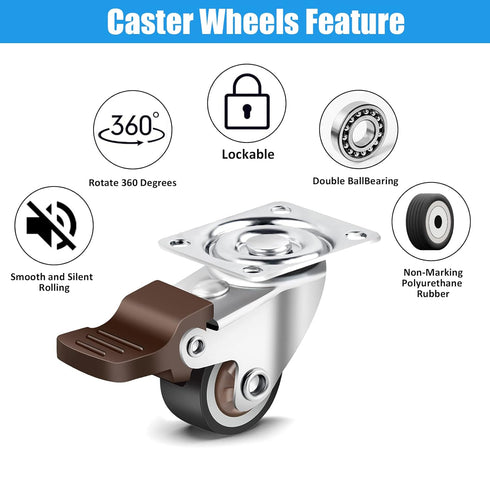 Nefish 4 Pack 1" Small Caster Wheels for Furniture Low Profile Soft Rubber Casters Swivel Plate Castors Rolling Smooth, Load Capacity 100 Lbs for ...