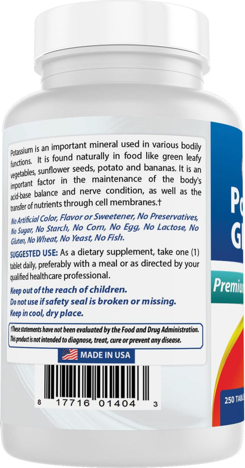Best Naturals Potassium Gluconate Supplement 595 Mg Tablet, 250Count...