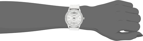 XOXO Women's Rhinestone Bezel Watch with White Silicone Strap, Mother-of-Pearl Sunray Dial, Quartz Movement, 40mm Stainless Steel Case, Fits Wrist...