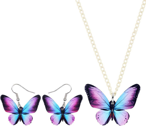 Acrylic Purple Butterfly Jewelry Set Cute Monarch Butterfly Earrings Necklace Charms Insect Dangle Pendant Ornament Gifts for Women...