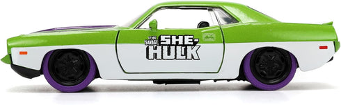 Marvel 1:32 1973 Plymouth Barracuda Die-Cast Car & 1.65" She-Hulk Figure, Toys for Kids and Adults...