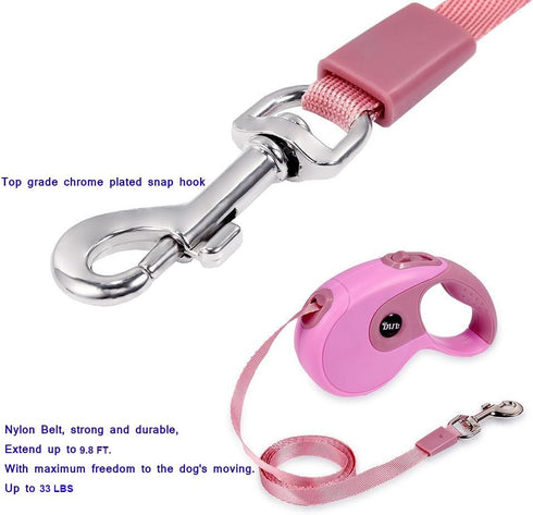 Secfanya Retractable Dog Leashes, Pet Leash Dog Lead for Small Medium Large Dog up to 33lbs, Anti-Slip Handle, One-Handed Brake, Pause, Lock, Nylo...