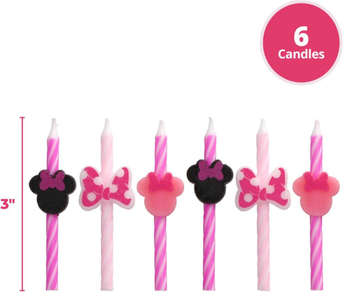 Disney's Minnie Mouse Birthday Cake Candles | 6 Birthday Candles for Cake Decorations, Pink Stripe Candles, Cake Toppers for Minnie Mouse Party...