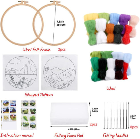 Needle Felting Kits Beginners, DIY Wool Needle Felting Starter Kit, Needle Felt Set with Picture Frame, Foam Pad, Felt Cloth and Instructions, Use...