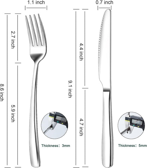 Flatware Set 4 Piece with 2 Dinner Forks Stainless Steel & 2 Dinner Knives,Silverware Set,Fork and Knife Set for Dessert Steak Butter Knives,Table...