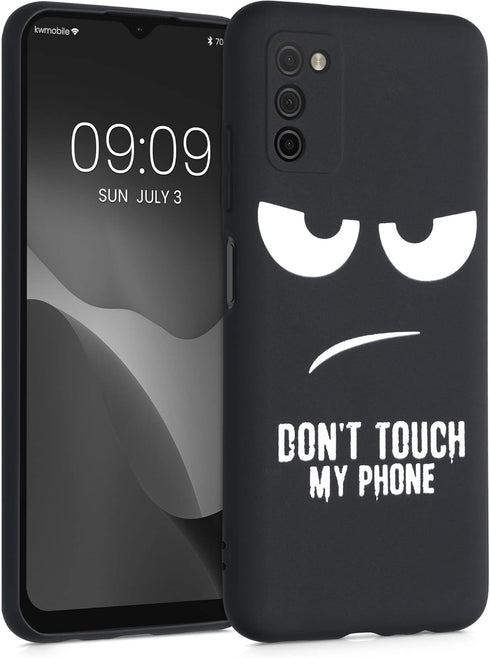 kwmobile TPU Silicone Case Compatible with Samsung Galaxy A03s - Case Soft Cover - Don't Touch My Phone White/Black...
