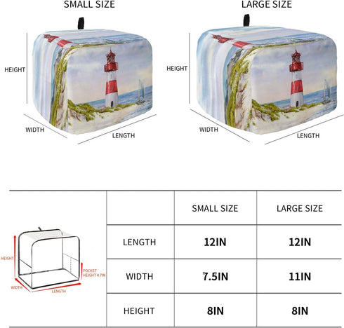 Coastal Lighthouse Toaster Cover 2 Slice, Small Kitchen Appliance Covers, Watercolor Blue Sky Sea Summer Beach Nautical Toaster Oven Cover with Lo...
