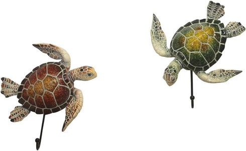 Comfy Hour Ocean Voyage Collection 5" Sea Turtle Coastal Beach Coral Theme Decorative Wall Hanger Set of 2, Polyresin...