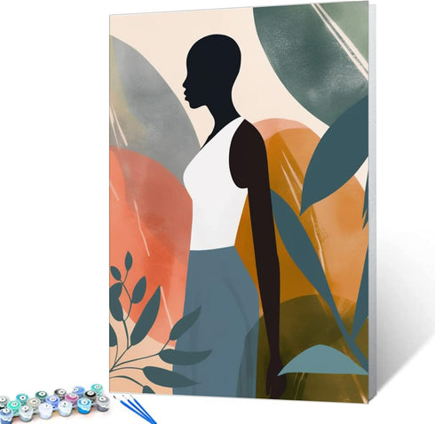 Africa Black Girl Painting Fashion Female Paint by Number Kits 16 x 20 inch Tropical Jungle Canvas DIY Nordics Boho Oil Painting for Kids Adults B...