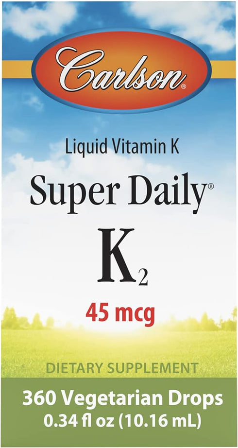 Carlson - Super Daily K2, 45 mcg Liquid Vitamin K, Bone Health, K2 Vitamin, Vitamin K Supplement, Vitamin K-2 MK7, Unflavored, 360 Drops (10.16 mL...