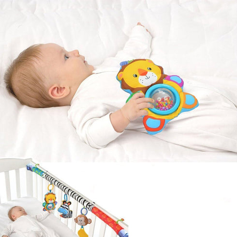 Baby Travel Play Arch Stroller/Crib Accessory,Cloth Animmal Toy and Pram Activity Bar with Rattle/Squeak/Teethers(Stripe)...