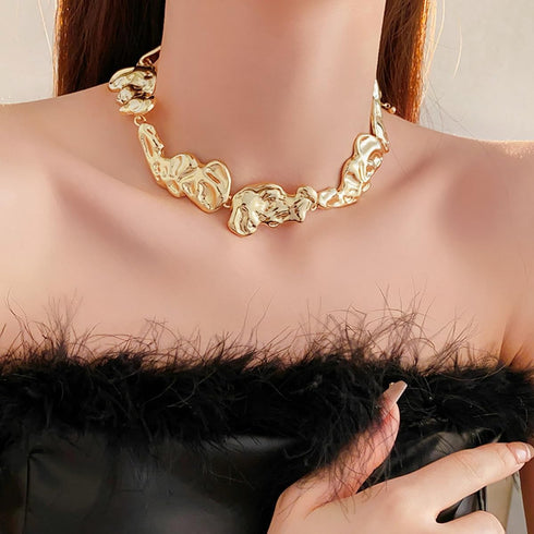 Melting Chunky Liquid Dripping Metal Buckle Collar Necklace for Women,Thick Geometric Metallic Unisex Abstract Choker Necklace Statement Fashion C...