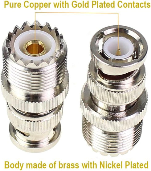 BNC Male to UHF Female PL259 Female to BNC Male SO-239 RF Coaxial Coax Adapter 2Pcs...