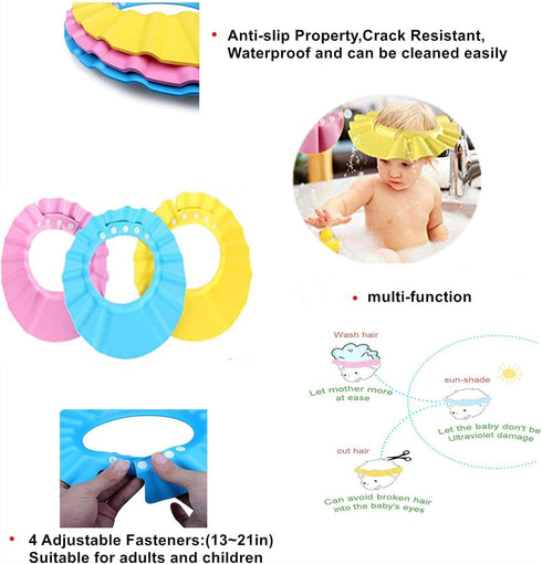 3Pack Baby Shower Cap Bath Visor for Toddlers Shampoo Cap Shower Protection Hat - Adjustable Soft Hair Washing Guard, Bath Shield Visor Hat,Eyes a...