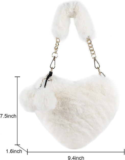 SUKUTU Faux Fur Purse Women's Heart Shaped Evening Handbags Small Cute Phone Crossbody Bag Clutches for Girls...