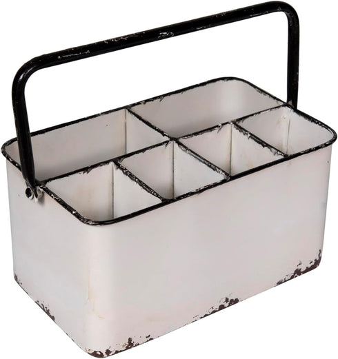 Creative Co-Op Distressed White Metal Caddy with 6 Compartments...