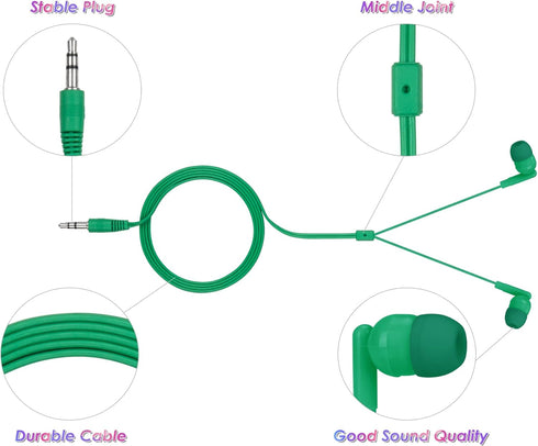 21 Pack Bulk Earbuds Classroom Student Headphones Bulk Class Set Ear Buds Wired Disposable Durable Colorful Earphones with Good Sound Quality Indi...