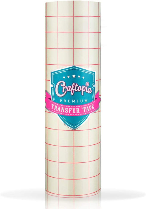Craftopia vinyl transfer paper tape roll 12 inch x 8 feet clear, red alignment grid application tape for cricut cameo silhouette self adhesive ora...