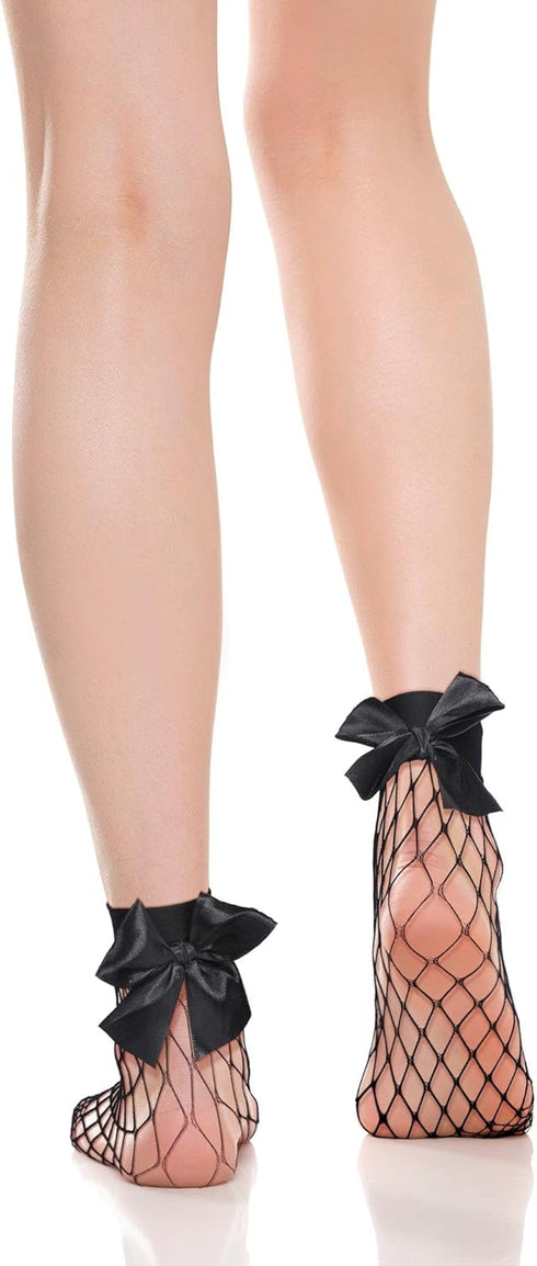 Geyoga 6 Pairs Black Women Fishnet Socks Dress Short Ankle Socks Hollow out Elastic Mesh Lace Socks for Cosplay Summer Wear (Bowknot Style)...