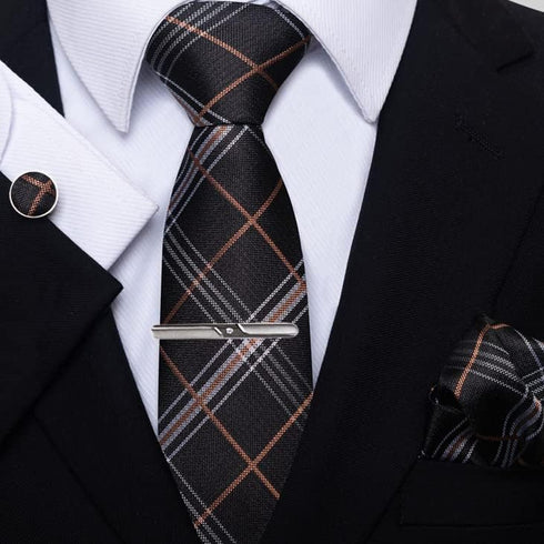 Black ties for men tie set clip Handkerchief Cufflinks...